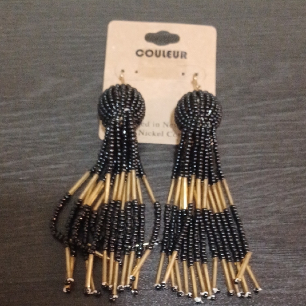 Stylish Black and Gold Beaded Earrings